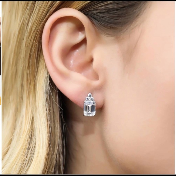 Emerald cut cz earrings. About 2cts. each. Sterling silver setting - Picture 1 of 3